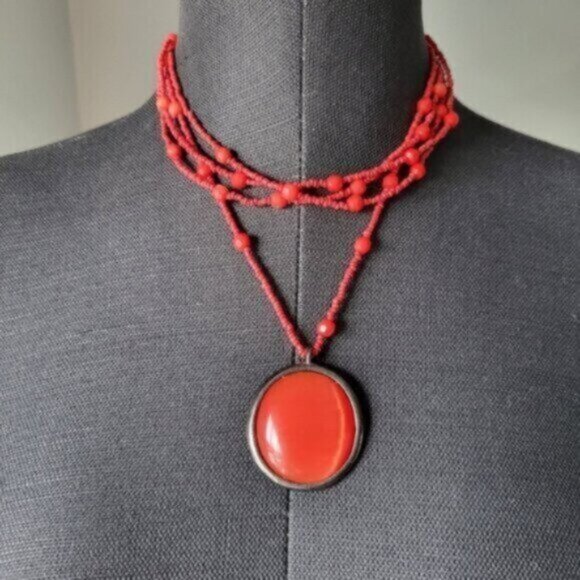 Chunky Beaded Peach Jewel tone Necklace - Picture 1 of 9